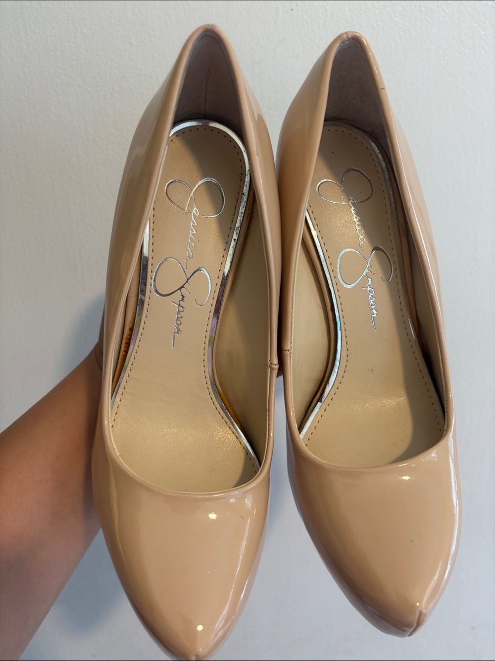 Jessica Simpson Nude Patent Pointed Toe Pumps